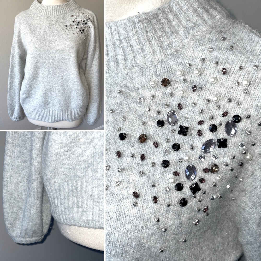 Light Grey Sweater with Gems